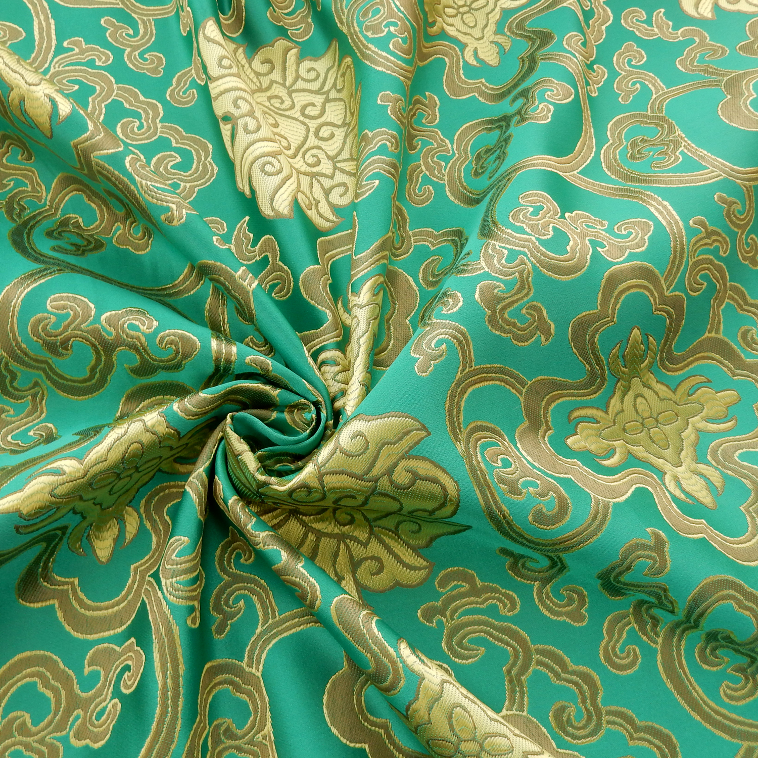 60" Chinese Brocade Fabric Lattice Emerald, by the yard - Image 4