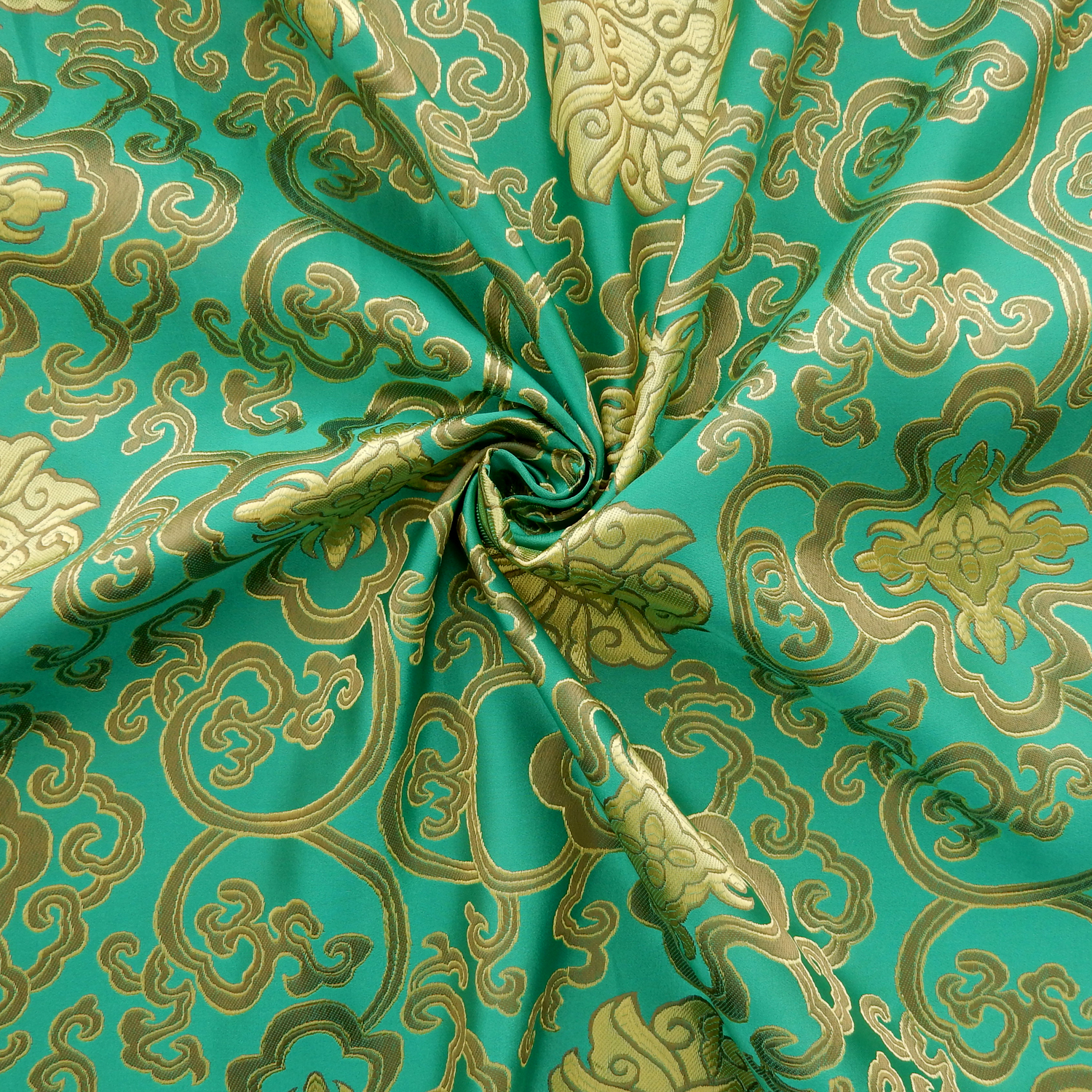 60" Chinese Brocade Fabric Lattice Emerald, by the yard - Image 3