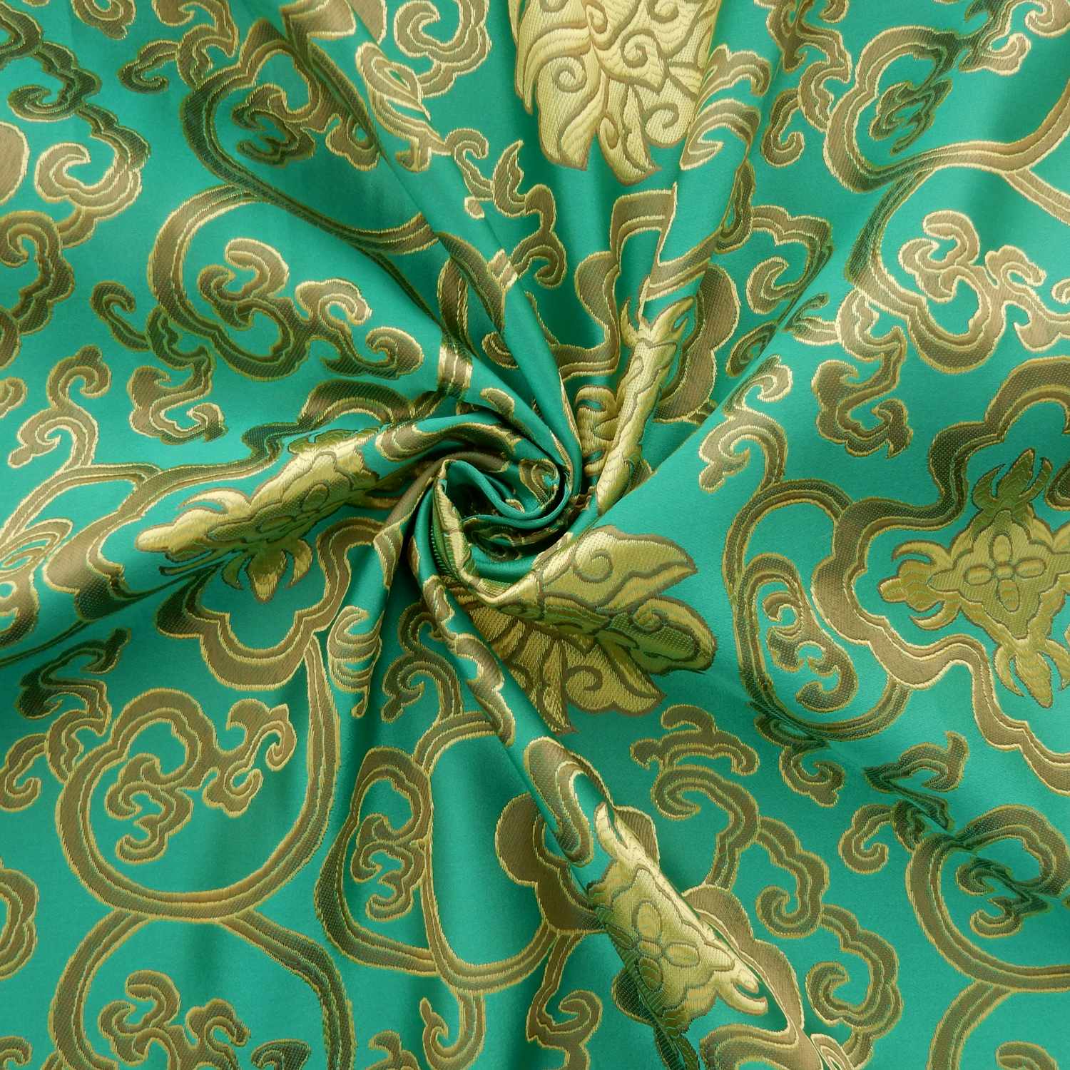 60" Chinese Brocade Fabric Lattice Emerald, by the yard - Image 2