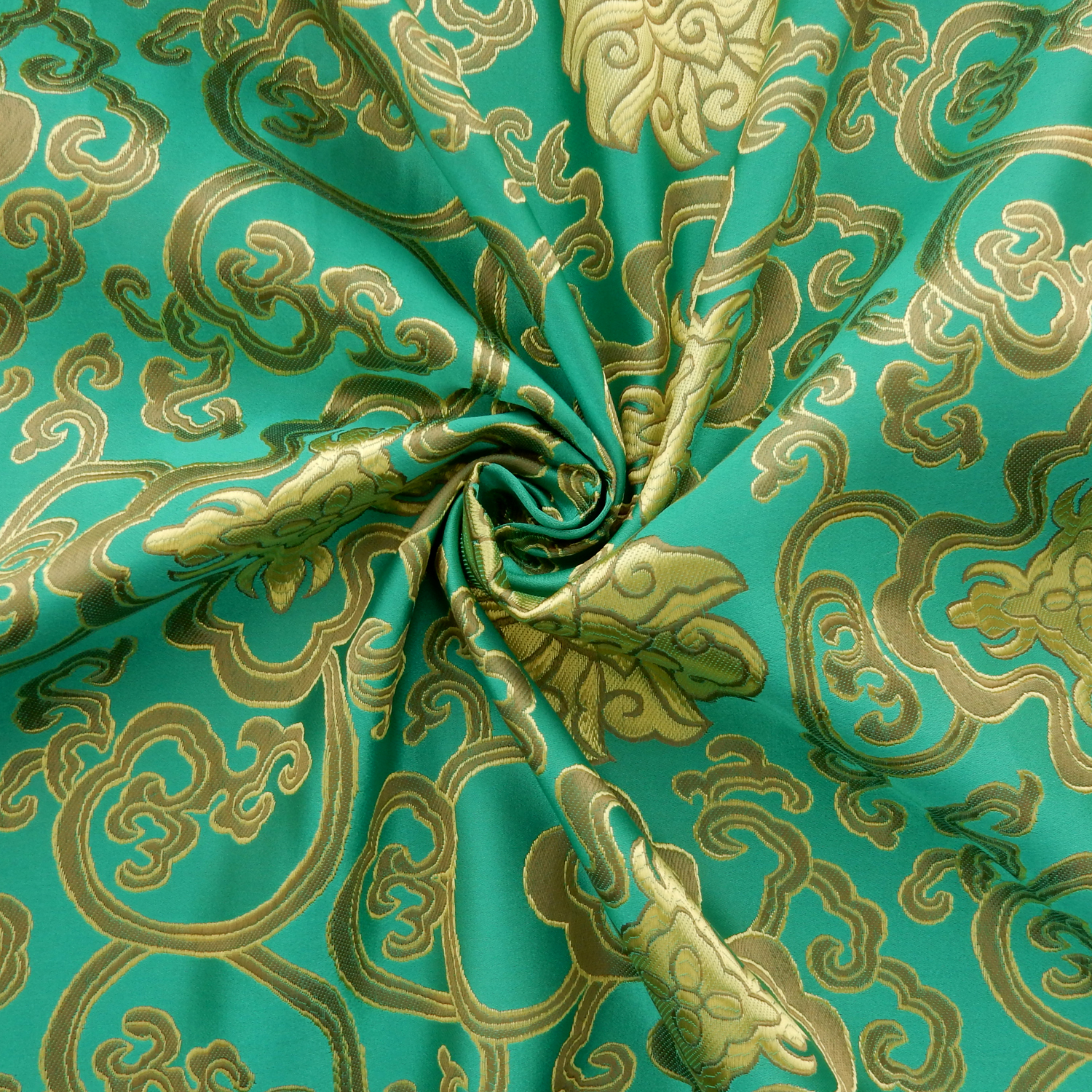 60" Chinese Brocade Fabric Lattice Emerald, by the yard