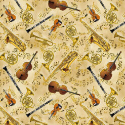 Timeless Treasures Fabric Symphony Instruments Music-CM3237 Gold 15 yard bolt