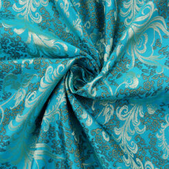 60" Chinese Brocade Fabric Feathers Turquoise 35 yard bolt