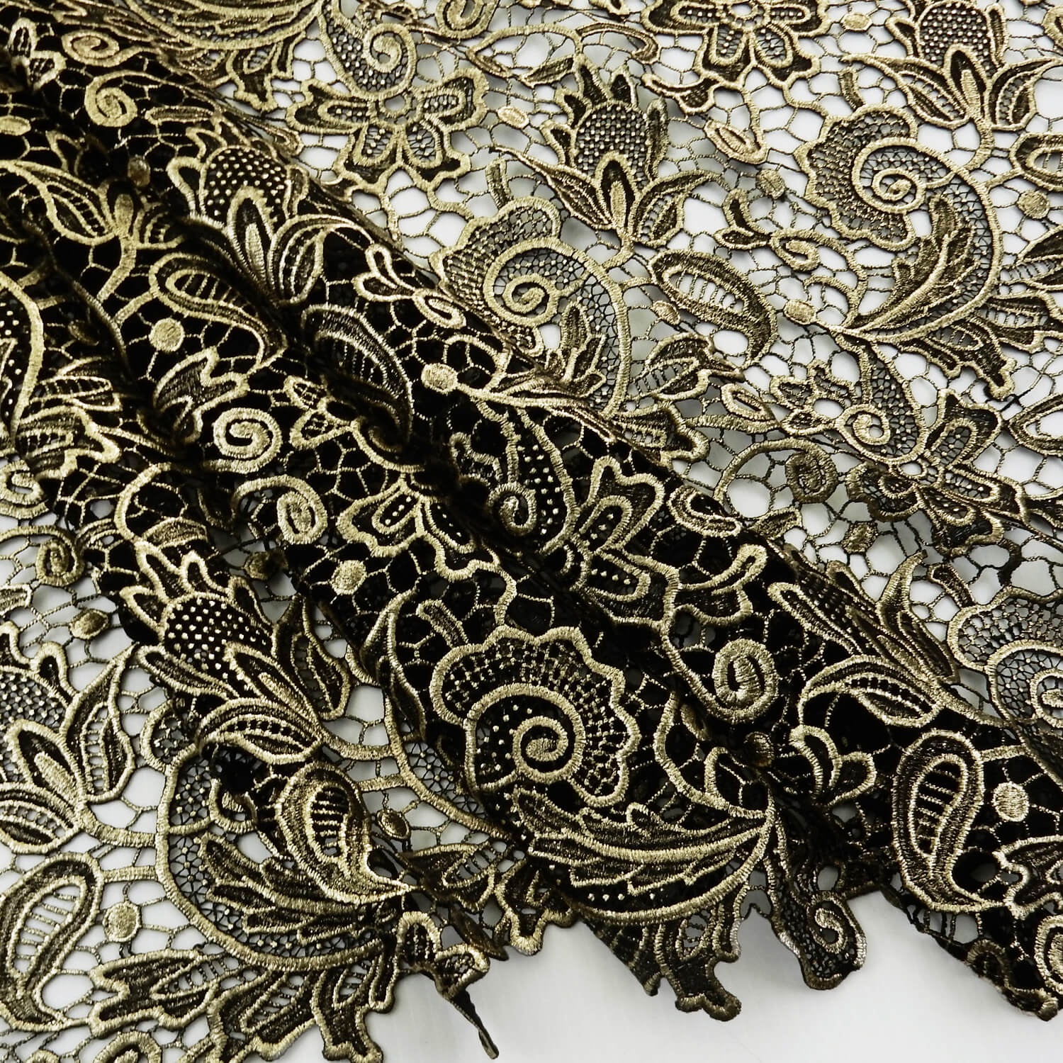 SALE Metallic Venice Lace Guipure Fabric Black-Gold 6795, by the yard - Image 5