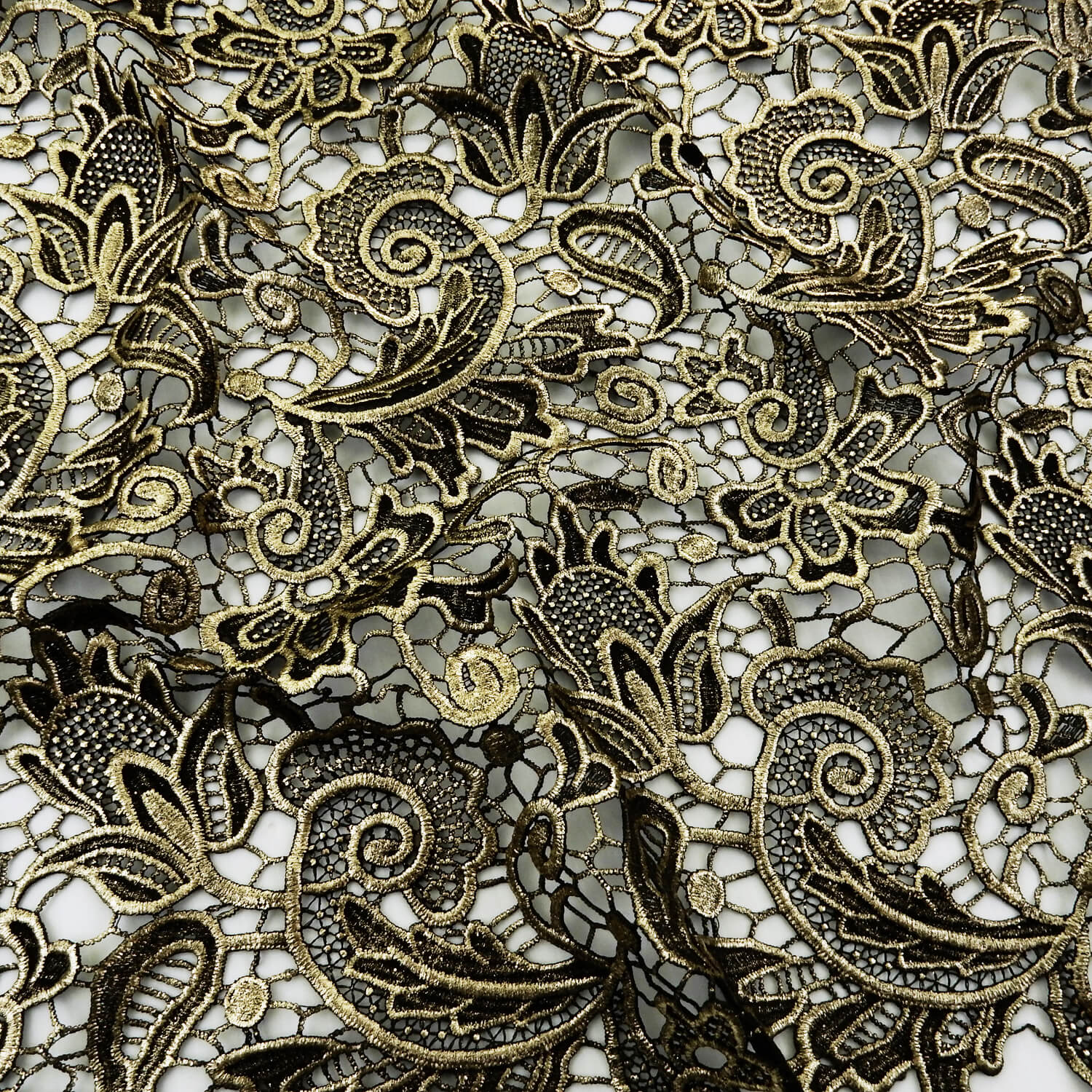 SALE Metallic Venice Lace Guipure Fabric Black-Gold 6795, by the yard - Image 4