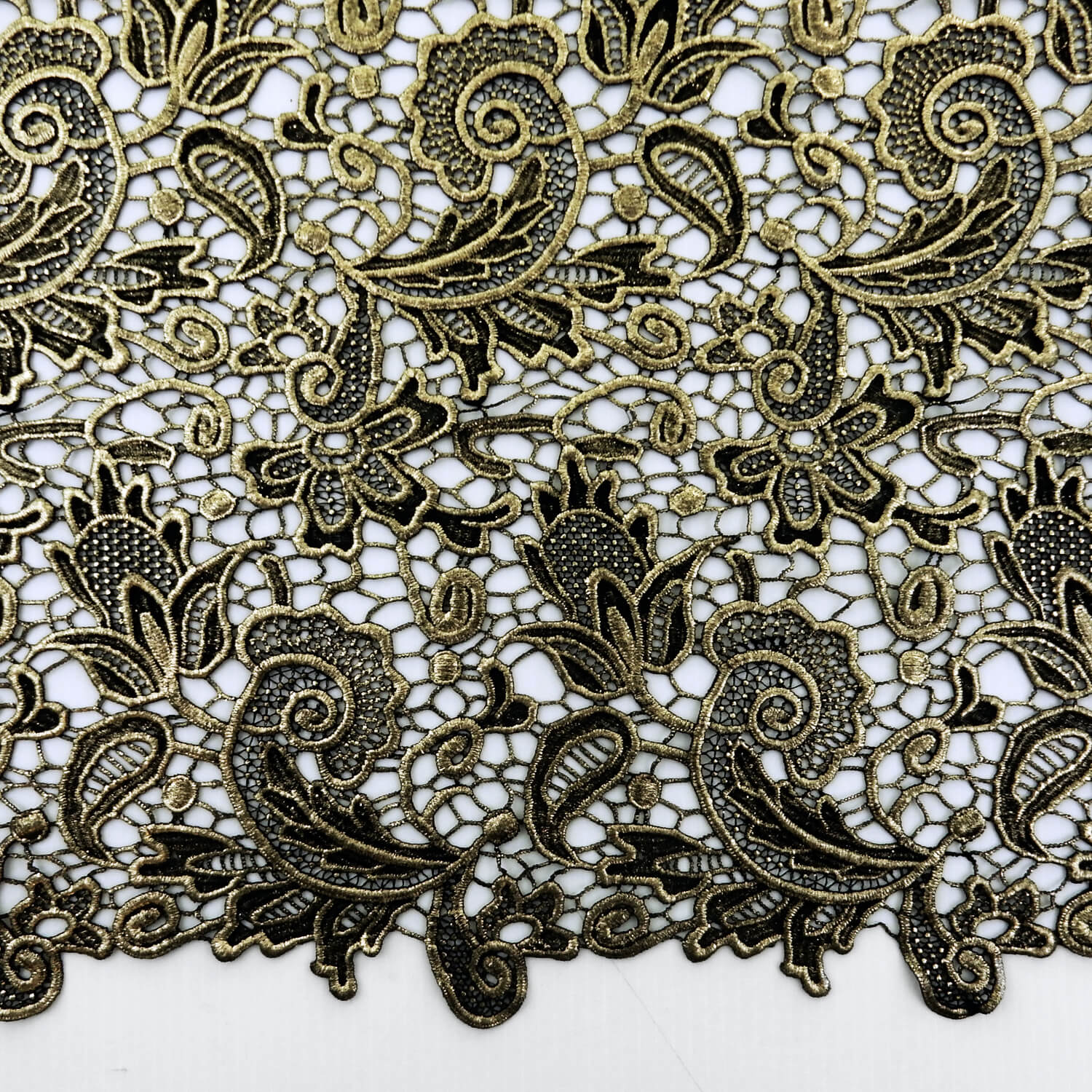 SALE Metallic Venice Lace Guipure Fabric Black-Gold 6795, by the yard - Image 3
