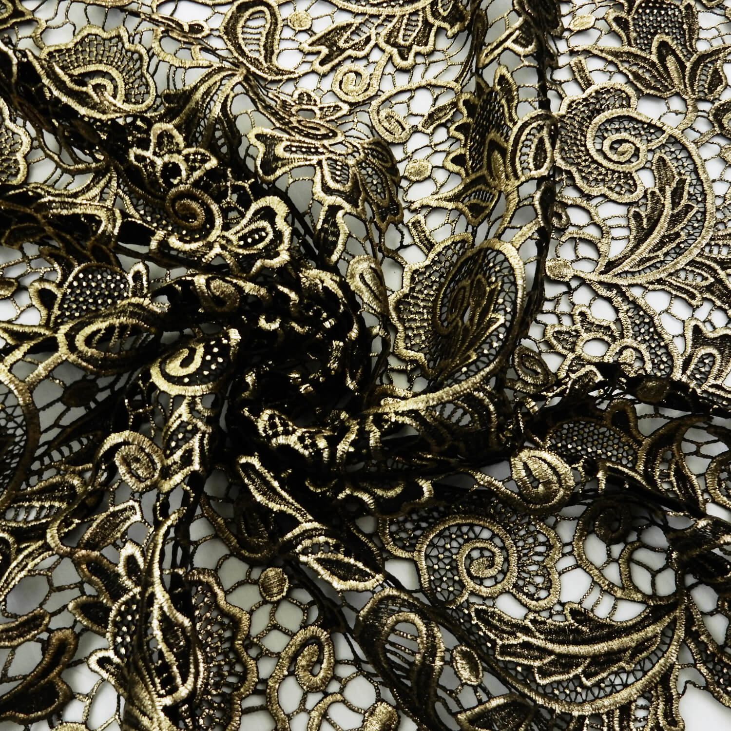 SALE Metallic Venice Lace Guipure Fabric Black-Gold 6795, by the yard - Image 2