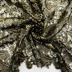 SALE Metallic Venice Lace Guipure Fabric Black-Gold 6795, by the yard