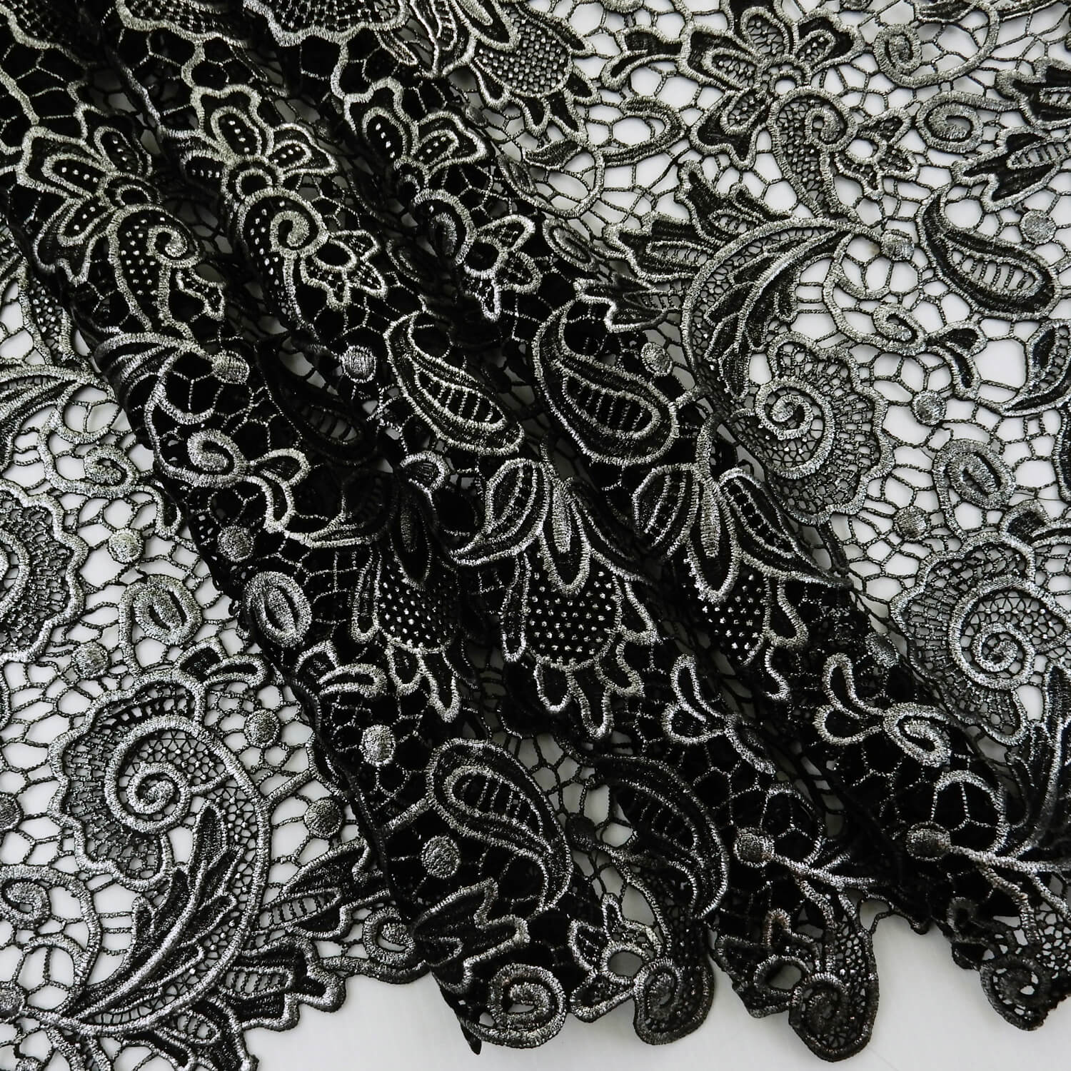 SALE Metallic Venice Lace Guipure Fabric Black-Silver 6796, by the yard - Image 6
