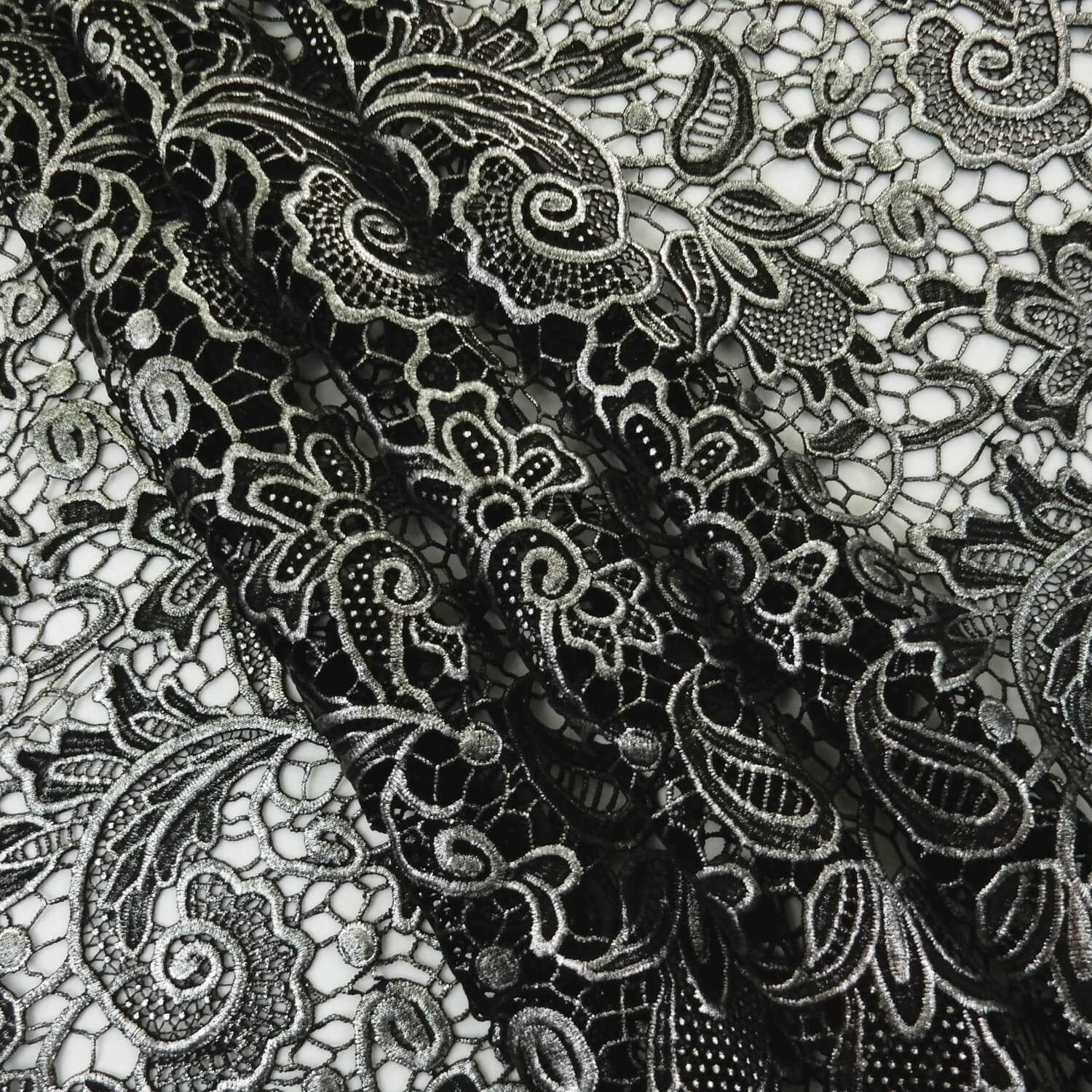 SALE Metallic Venice Lace Guipure Fabric Black-Silver 6796, by the yard - Image 5