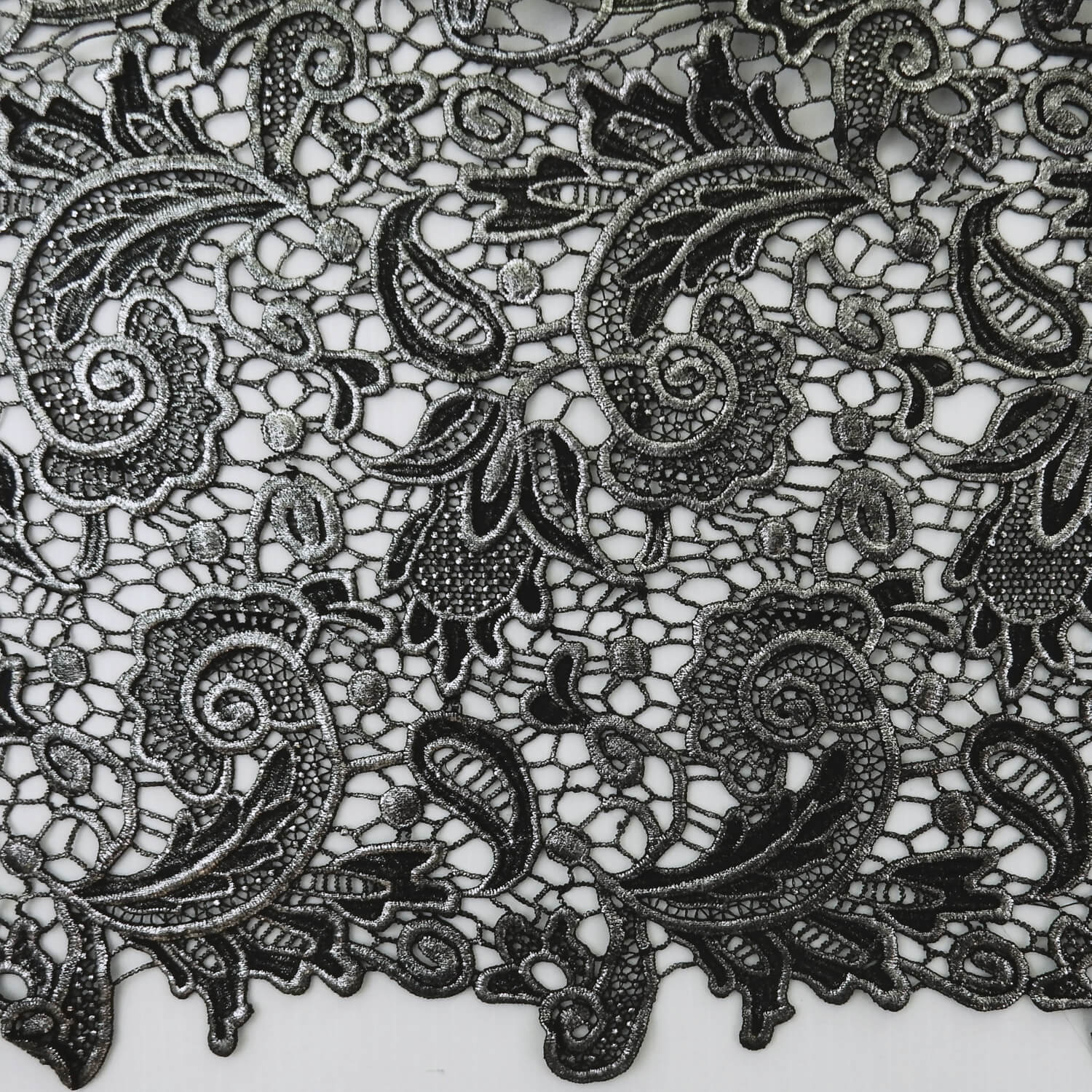 SALE Metallic Venice Lace Guipure Fabric Black-Silver 6796, by the yard - Image 4