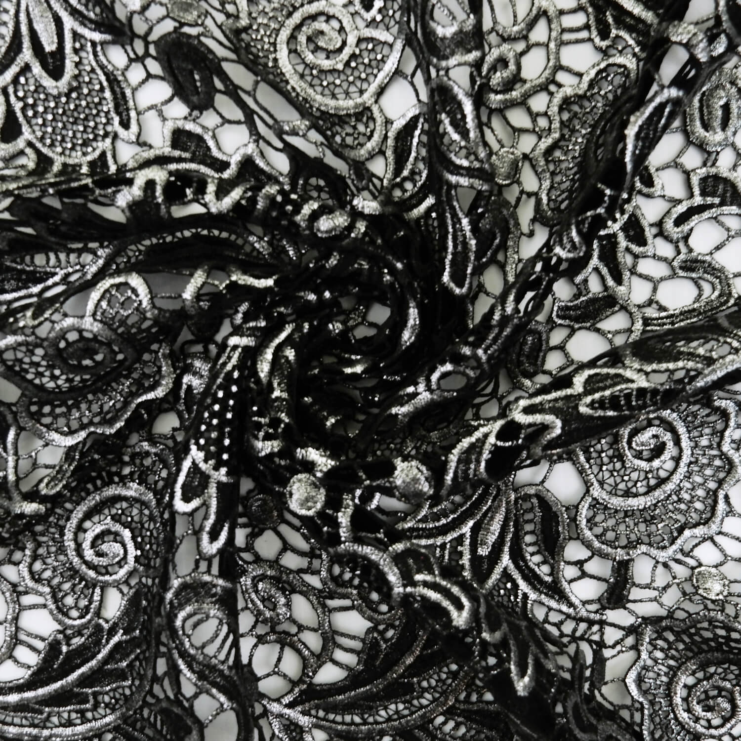 SALE Metallic Venice Lace Guipure Fabric Black-Silver 6796, by the yard - Image 3