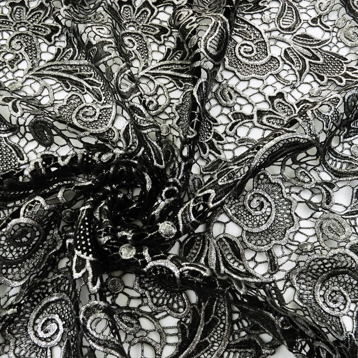 SALE Metallic Venice Lace Guipure Fabric Black-Silver 6796, by the yard - Image 2