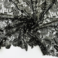SALE Metallic Venice Lace Guipure Fabric Black-Silver 6796, by the yard