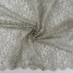 3 Yard Piece - SALE Chantilly Metallic Lace Fabric Sandstone-Silver 6836
