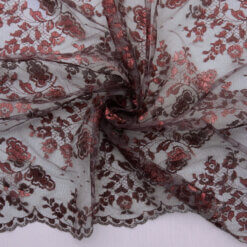 SALE Metallic Lace Fabric with Scalloped Edge Berry 6851, by the yard