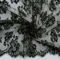 2 Yard Piece SALE Chantilly Metallic Lace Fabric Black-Silver 6852