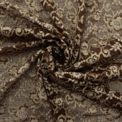 SALE Stretch Knit Lace Fabric Chocolate-Peach 6855, by the yard