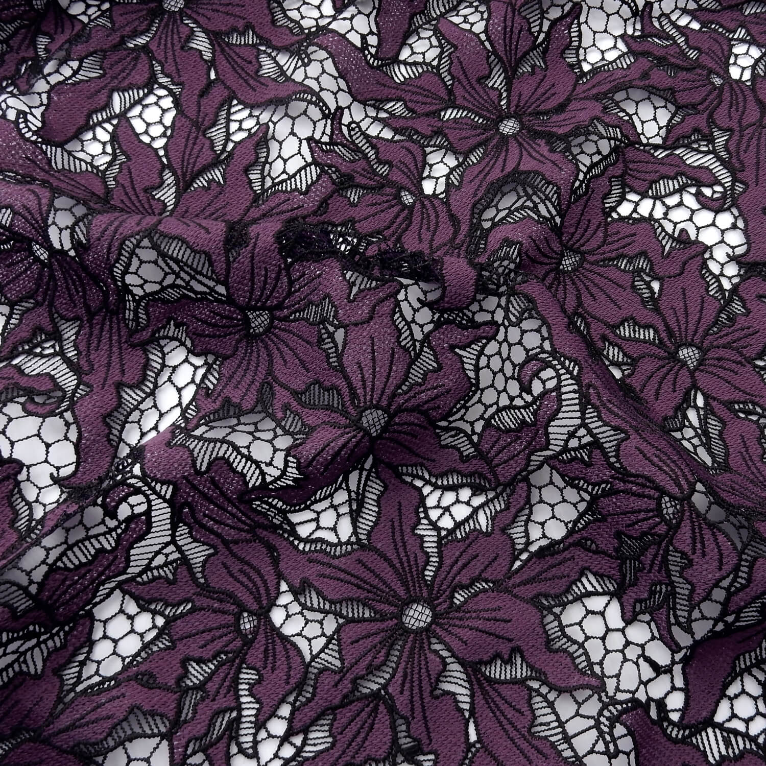 SALE Floral Venice Lace Guipure Fabric Grape-Black 6865, by the yard - Image 7