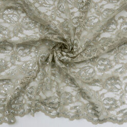 SALE Chantilly Metallic Lace Fabric Taupe-Silver 6892, by the yard