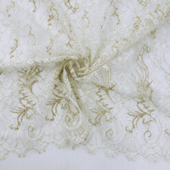 4 Yard Piece - SALE Chantilly Metallic Lace Fabric White-Gold 6897