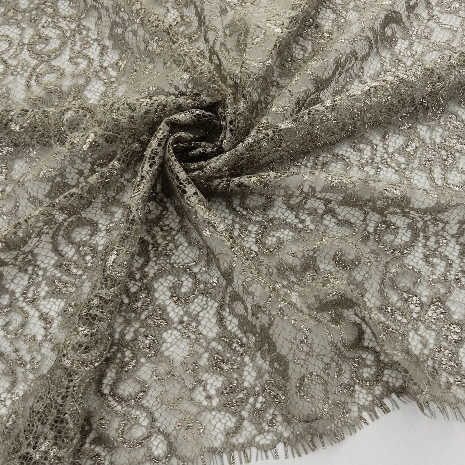 SALE Metallic Chantilly Lace Fabric Champagne-Silver 6862, by the yard - Image 2