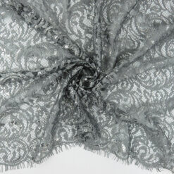 SALE Metallic Chantilly Lace Fabric Platinum-Silver 6830, 3 Yard Pre-Cut