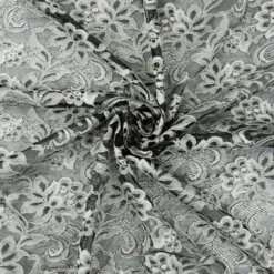 SALE Italian Floral Embroidered Mesh Fabric Black-Silver 6832, by the yard