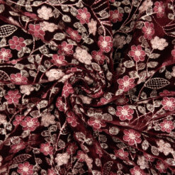 SALE Metallic Embroidered Stretch Velvet Fabric Wine 6848, by the yard