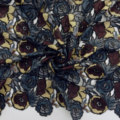 SALE Metallic Venice Lace Guipure Fabric Blue-Gold 6888, by the yard