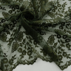 SALE Floral Lace Fabric with Scalloped Edges Olive 6912, by the yard