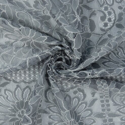 1.5-Yard Piece SALE Re-Embroidered Border Lace Fabric 6901 Gray-White