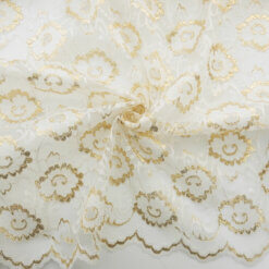SALE Metallic Lace Fabric with Scalloped Edge 6931 White-Gold, by the yard