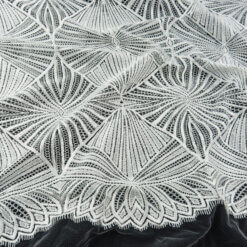 SALE Heavy Geometric Embroidery Over Mesh Fabric 6937 Ivory, by the yard