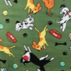 Fleece Print Fabric Dogs World Green 20 yard bolt
