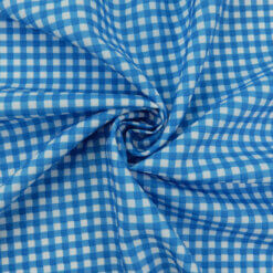 SALE Gingham Printed Poplin Fabric 6313 Blue-White, by the yard