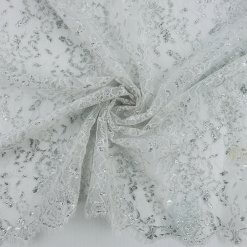 SALE Stretch Re-Embroidered Metallic Lace White-Silver 6841, by the yard