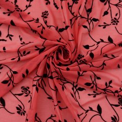 SALE Sparkle Velvet Flocked Stretch Sheer Fabric SG111 Cherry Red, by the yard