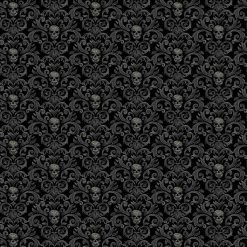 Timeless Treasures Fabric Skull Damask Patterns Wicked CD3598 Black 15 yard bolt