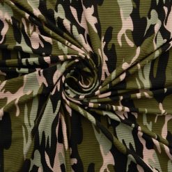 SALE Camouflage Printed Ribbed Knit Fabric 7020 Rose, by the yard