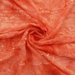 SALE Ribbon Embroidered Camouflage Georgette Fabric 7027 Coral, by the yard