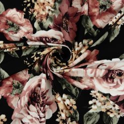 SALE Floral Printed Stretch DTY Print Fabric 7047 Black, by the yard