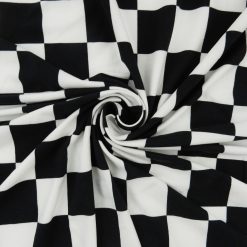 SALE Printed Check Stretch DTY Print Fabric 7049 Black-White, by the yard