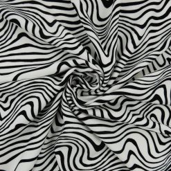 SALE Geometric Printed Double Knit Fabric 7054 Black-White, by the yard