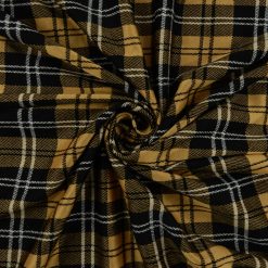 SALE Plaid Double Knit Fabric 7058 Black-White-Gold, by the yard