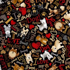 Timeless Treasures Fabric Dog-CD3317 Black, by the yard
